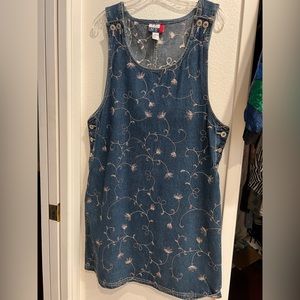Vintage JL, New York Sport denim jumper/pinafore embroidered dress size L